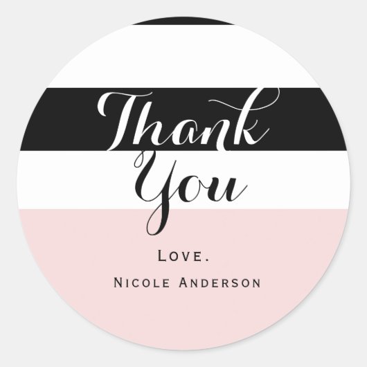 Sticker Rond Moderne Rose Pâle Noir et Blanc à Rayures Soirée (Devant)