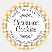 Sticker Rond Moderne Rustique fait maison de Noël Cookies Jaune (Devant)
