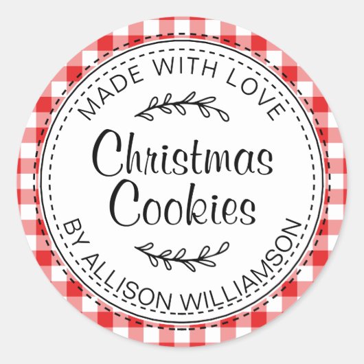 Sticker Rond Moderne Rustique fait maison de Noël Cookies Rouge (Devant)