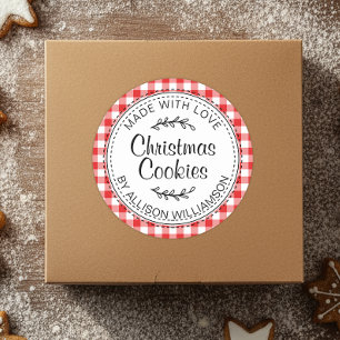 Sticker Rond Moderne Rustique fait maison de Noël Cookies Rouge