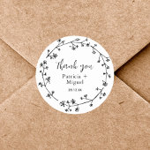 Sticker Rond Moderne Rustique Fleur sauvage Folk Mariage Merci