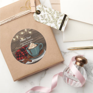 Sticker Rond Moderne Rustique Hot Cocoa Baby shower cosy