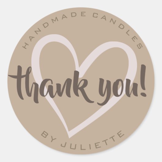 Sticker Rond Moderne Rustique Merci Amour Coeur naturel Brown (Devant)