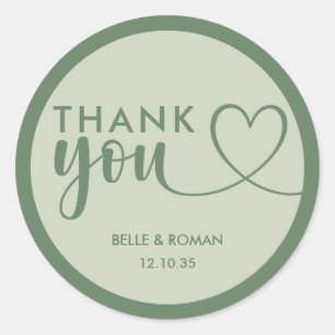 Sticker Rond Moderne Sage Vert Mariage Merci Favoriser Classiqu