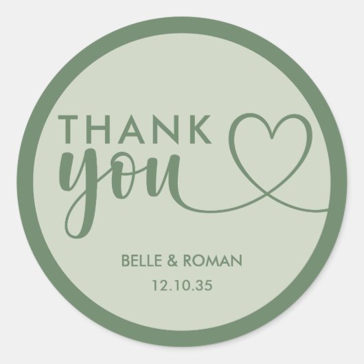 Sticker Rond Moderne Sage Vert Mariage Merci Favoriser Classiqu (Devant)