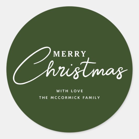 Sticker Rond Moderne Script de Joyeux Noël personnalisé vert (Devant)