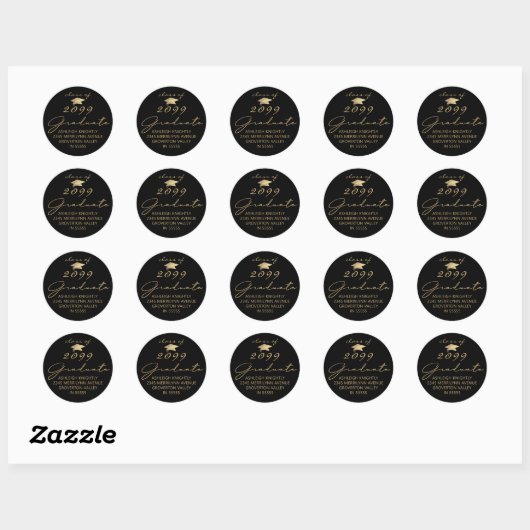 Sticker Rond Moderne Script Gradué Black Gold (Feuille)