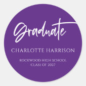 Sticker Rond Moderne Script Purple White Graduation (Devant)