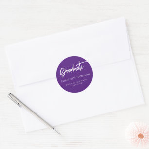 Sticker Rond Moderne Script Purple White Graduation