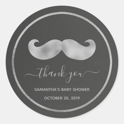 Sticker Rond Moderne simple Black Silver Merci de moustache (Devant)