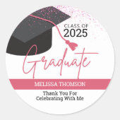 Sticker Rond Moderne Simple Blanc Bleu Merci diplômé (Devant)