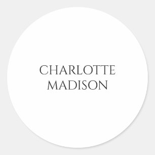 Sticker Rond Moderne Simple Blanc Tendance Minimaliste Nom Simp