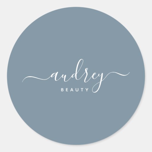Sticker Rond moderne Simple bleu poussiéreux Signature Typograp (Devant)