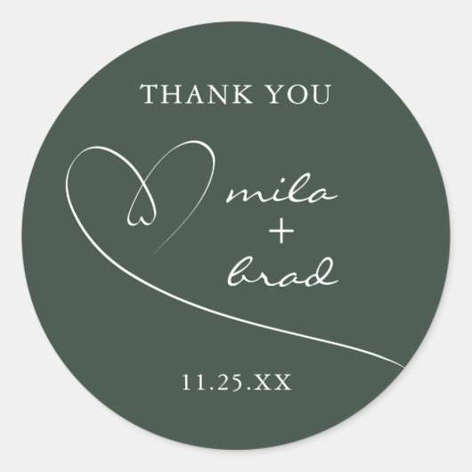 Sticker Rond Moderne Simple Élégant rose Mariage Vert foncé (Devant)