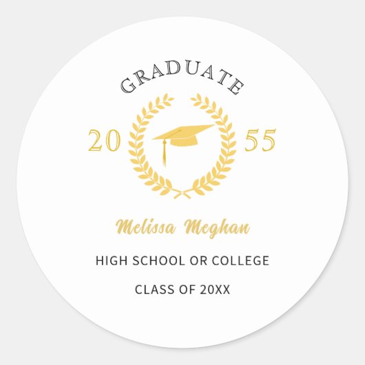 Sticker Rond Moderne Simple Laurel Wreath Gold Casquette Party (Devant)