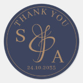 Sticker Rond Moderne Simple Marine & Gold Wedding Favor (Devant)