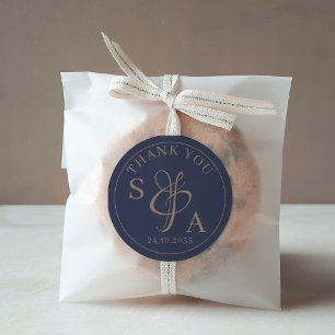 Sticker Rond Moderne Simple Marine & Gold Wedding Favor