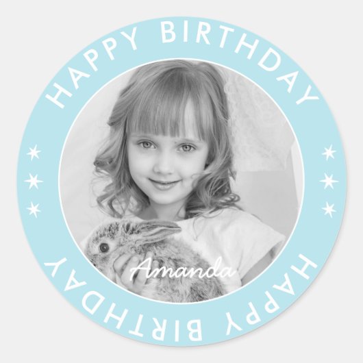Sticker Rond Moderne Simple mignonne Enfants Bleu Joyeux Annive (Devant)