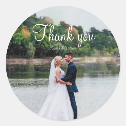 Sticker Rond Moderne simple minimaliste photo mariage merci (Devant)