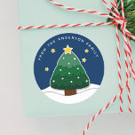 Sticker Rond Moderne Simple Papercut Stars Snowy Christmas Tree<br><div class="desc">Étoiles de découpe simple moderne et arbre de Noël neigeux</div>