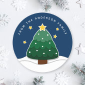 Sticker Rond Moderne Simple Papercut Stars Snowy Christmas Tree