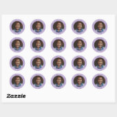 Sticker Rond Moderne Simple Violet Enfants Joyeux Photo Anniver (Feuille)