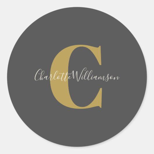 Sticker Rond Moderne Stylish Calligraphie Monogramme Black Gold (Devant)