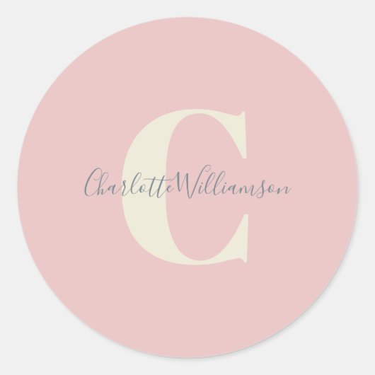 Sticker Rond Moderne Stylish Calligraphie Monogramme Nom Rose (Devant)