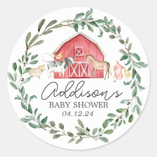 Sticker Rond Moderne sur le Baby shower agricole Invitation