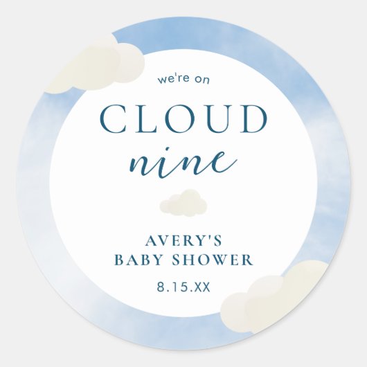 Sticker Rond Moderne sur nuage 9 Baby shower Favoriser (Devant)