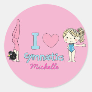 Sticker Rond Moderne tendance Cute I Love Gymnastique Personnal