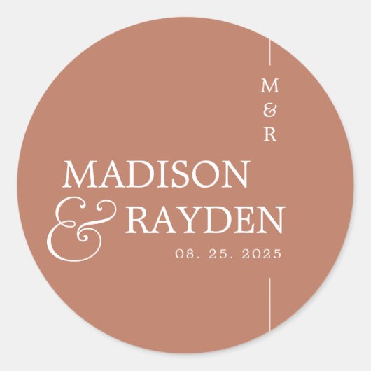 Sticker Rond Moderne Terracotta chic Monogram Mariage Merci (Devant)