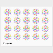 Sticker Rond Moderne Vibrant Rainbow Doodle Hearts mignon Motif (Feuille)