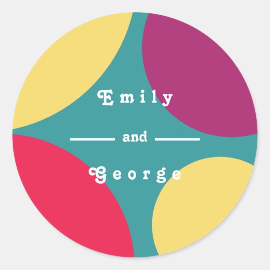 Sticker Rond Moderne Whimsical coloré Super Mariage Abstrait (Devant)