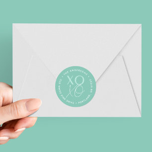 Sticker Rond Moderne XOXO Mint Valentine's Day Adresse de retou
