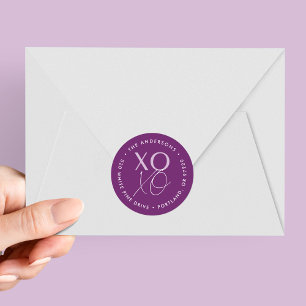 Sticker Rond Moderne XOXO Purple Valentine's Day Adresse de ret