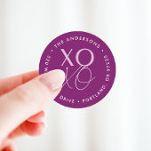 Sticker Rond Moderne XOXO Purple Valentine's Day Adresse de ret