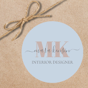 Sticker Rond Modert Mocha Mousse Monogram Poussiéreux Bleu