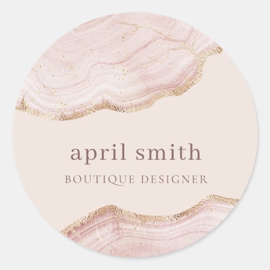 Sticker Rond Moelleux Pastel Blush Rose Or Agate Marbre Texture (Devant)