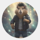 Sticker Rond "Mohawk Capybara : Rockin' the River !" (Devant)