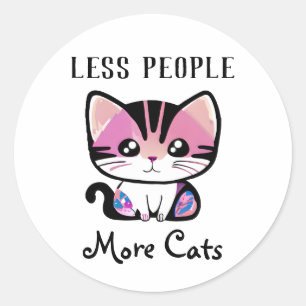 Sticker Rond Moins de gens, plus de chats