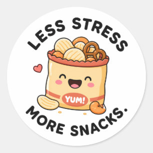 Sticker Rond Moins de Stress Plus de Snacks Design de Nourritur
