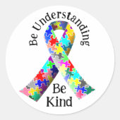Sticker Rond Mois de la Sensibilisation sur l'autisme Be Kind (Devant)
