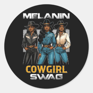 Sticker Rond Mois de l'histoire des Noirs Mélanine Cowgirl Swag