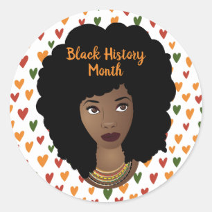Sticker Rond Mois de l'histoire noire, femme noire, Coeurs
