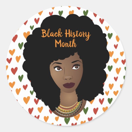 Sticker Rond Mois de l'histoire noire, femme noire, Coeurs (Devant)