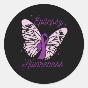 Sticker Rond Mois de sensibilisation à l'épilepsie Purple Ribbo
