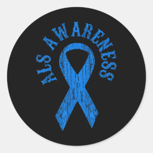 Sticker Rond Mois de sensibilisation Als Blue Ribbon Shirt Fami