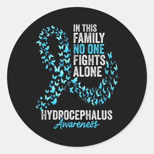 Sticker Rond Mois de sensibilisation Papillons Bleu clair Ruban (Devant)