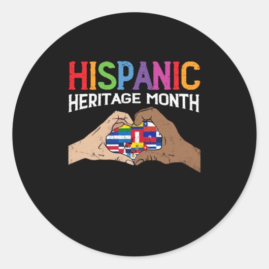 Sticker Rond Mois du patrimoine hispanique Main Coeur Flags (Devant)